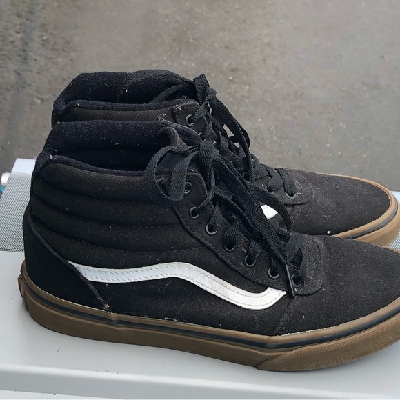 Vans Off the Wall High Top Shoes Youth Boy’s Black & White Canvas Sneakers Sz 5 - Picture 5 of 13